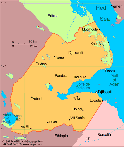 politisch karte von dschibuti